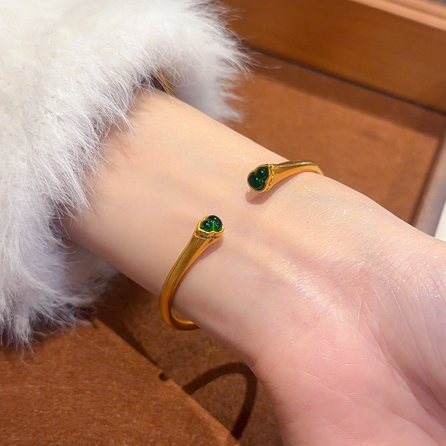 24k Gold gold Zircon Resin Gourd Open New Chinese Style Retro Bracelet Light Luxury High-end Feel Jewelry for Women - view 5