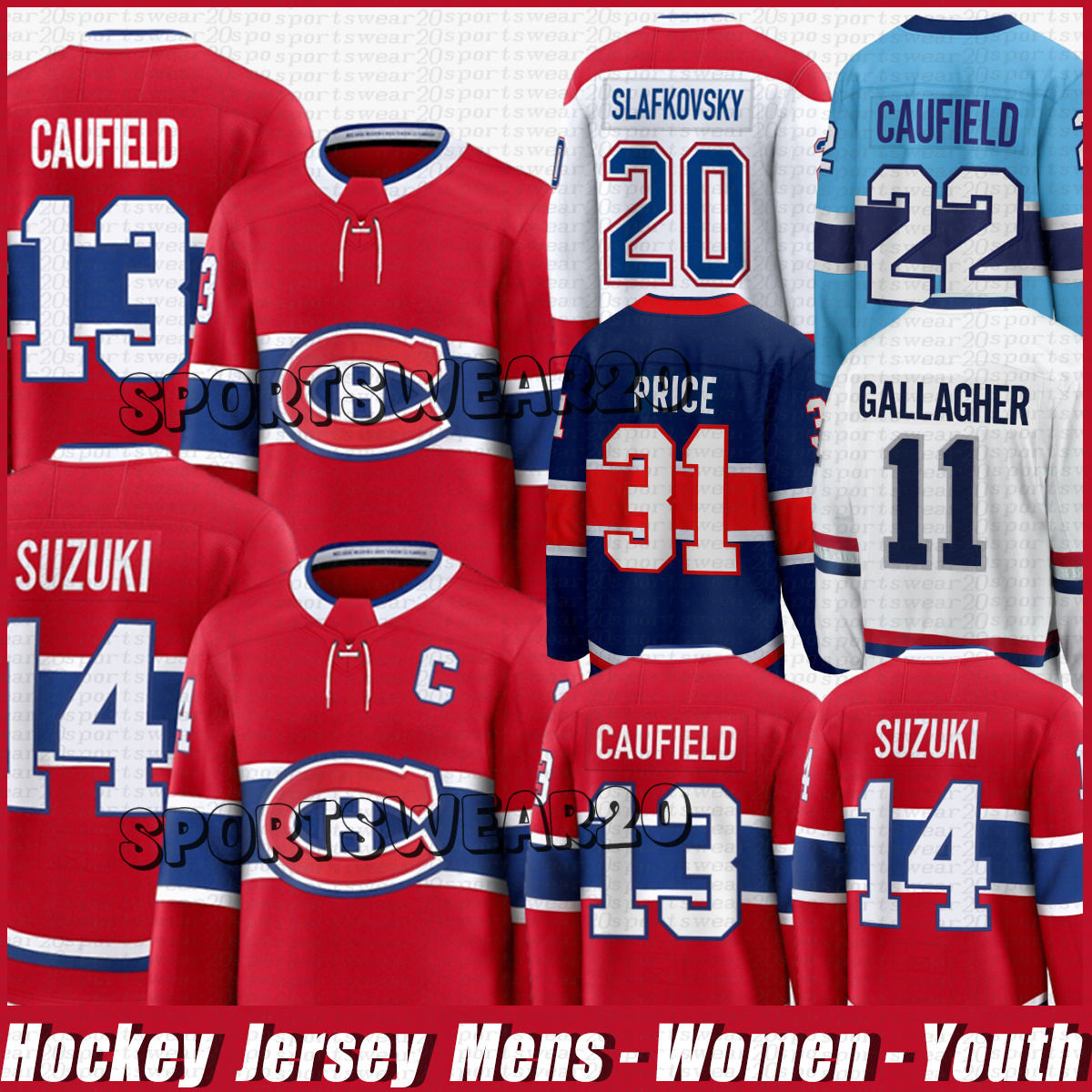 Montreals Hockey Jerseys Canadiens Jerseys 14 Nick Suzuki 13 Cole Caufield Lane Hutson Arber Xhekaj Noah Dobson Juraj Slafkovsky Patrik Laine Hockey Jerseys