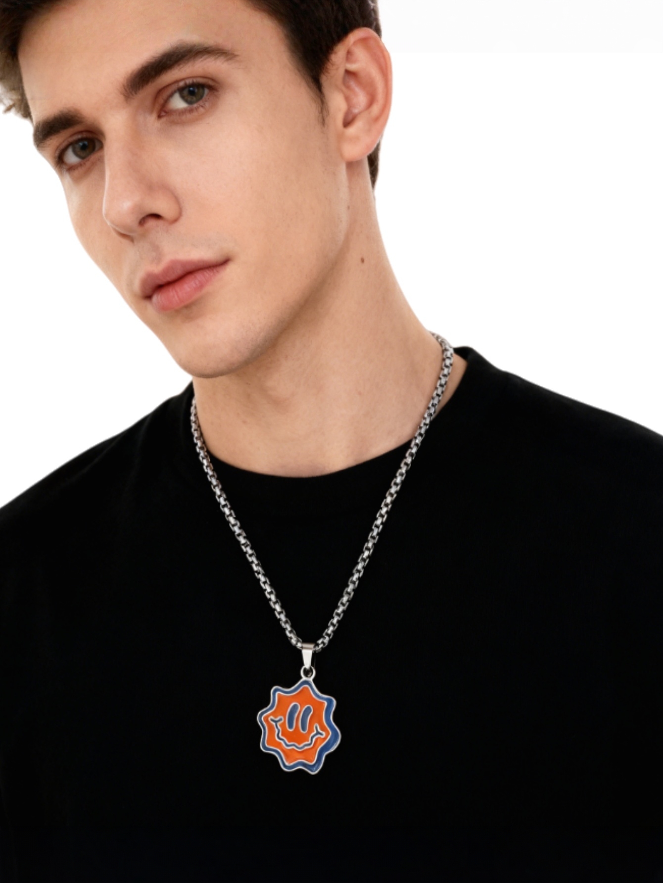 Wave Cartoon Smile Face Necklace - Hip Hop Unique Design, Minimalist Jagged Smile Pendant, Street Style Metal Chain Trendy Accessory