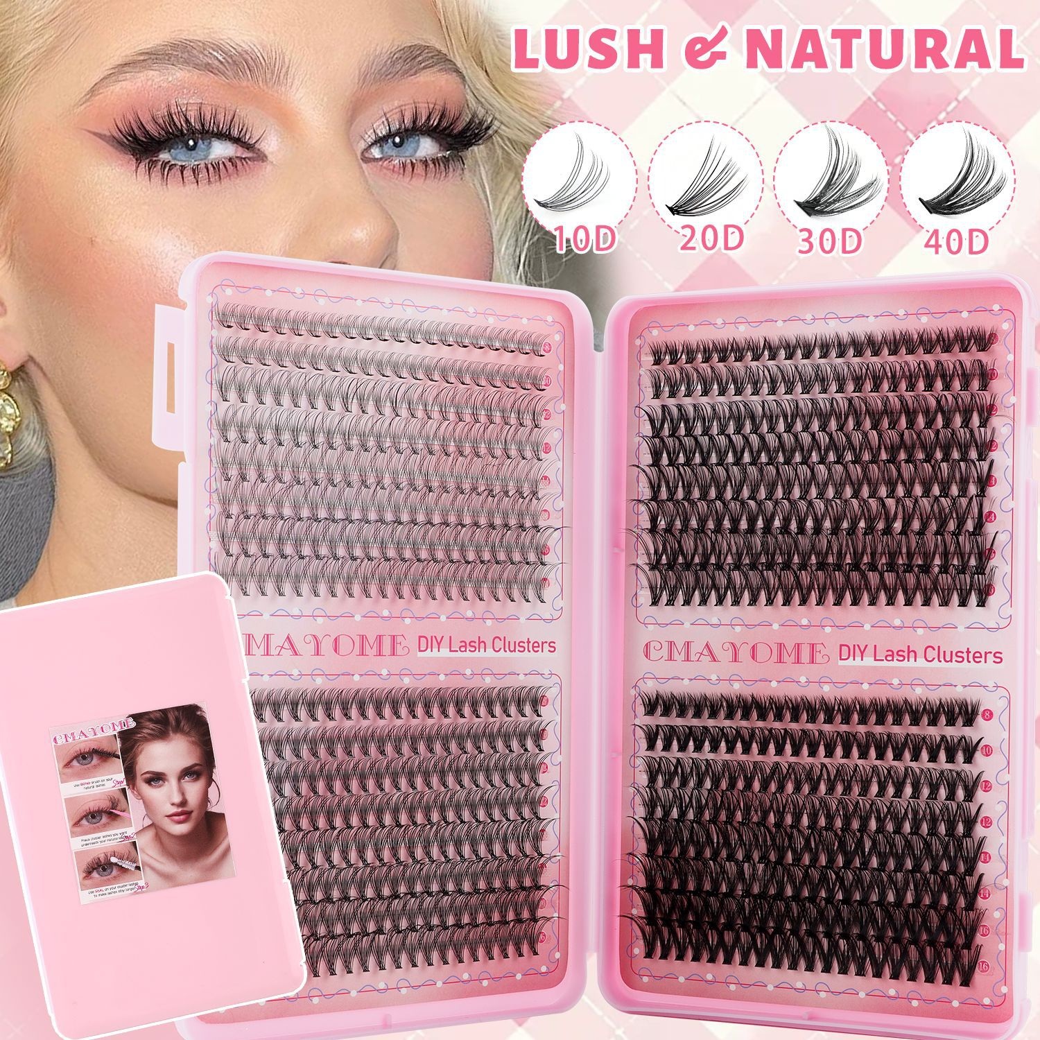 640 Clusters DIY Lashes Kit D Curled DIY Segmented Eyelash Extensions Accessory Thick Fluffy Individual Eyelashes Wispy Handmade Reusable Grafted Lash