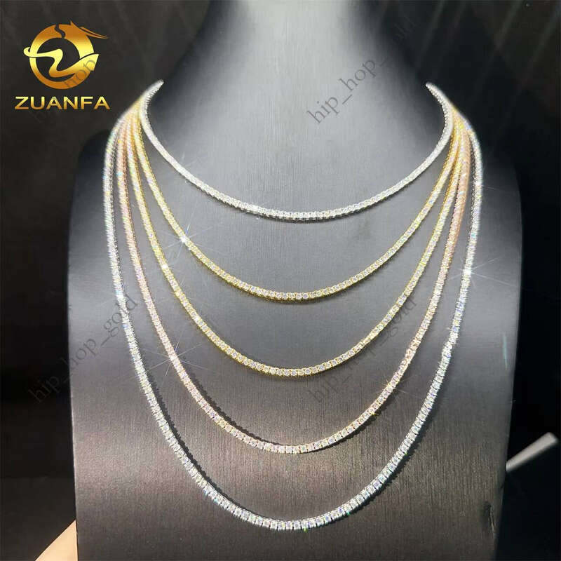 2mm VVS Moissanite Sterling Sier Bracelet Hip Hop Lab Jewelry Pass Tester Tennis Chain Necklace