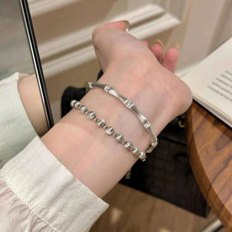 silver 925 classical Chinese style brushed shiny bamboo bangles retro High quality charm bracelet for women wedding jewelry