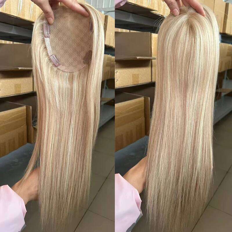 Swiss Silk Lace Base Cuticle Aligned P18/613 Raw Virgin Human For Women Piano 16inch 5*6 Hand-Tied Hair Toppers