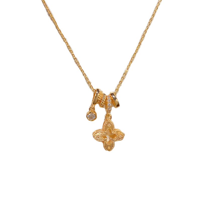 Niche Fashion Versatile Multi-Circle Hollow Four-Leaf Flower Necklace Exquisite Light Luxury Simple Design Clavicle Chain Wholesale - view 6