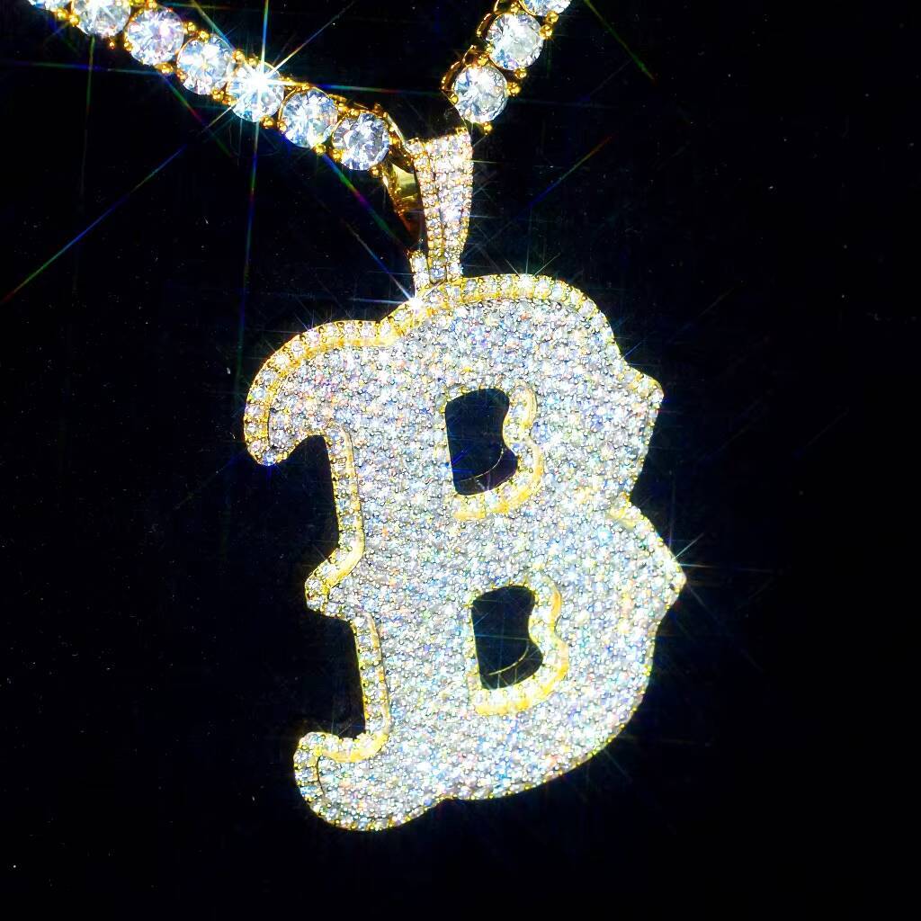 Custom Vvs Moissanite Letter B Pendant Charms Pass Diamond Tester Iced Out Round Cut Diamond 925 Silver Initial Pendant