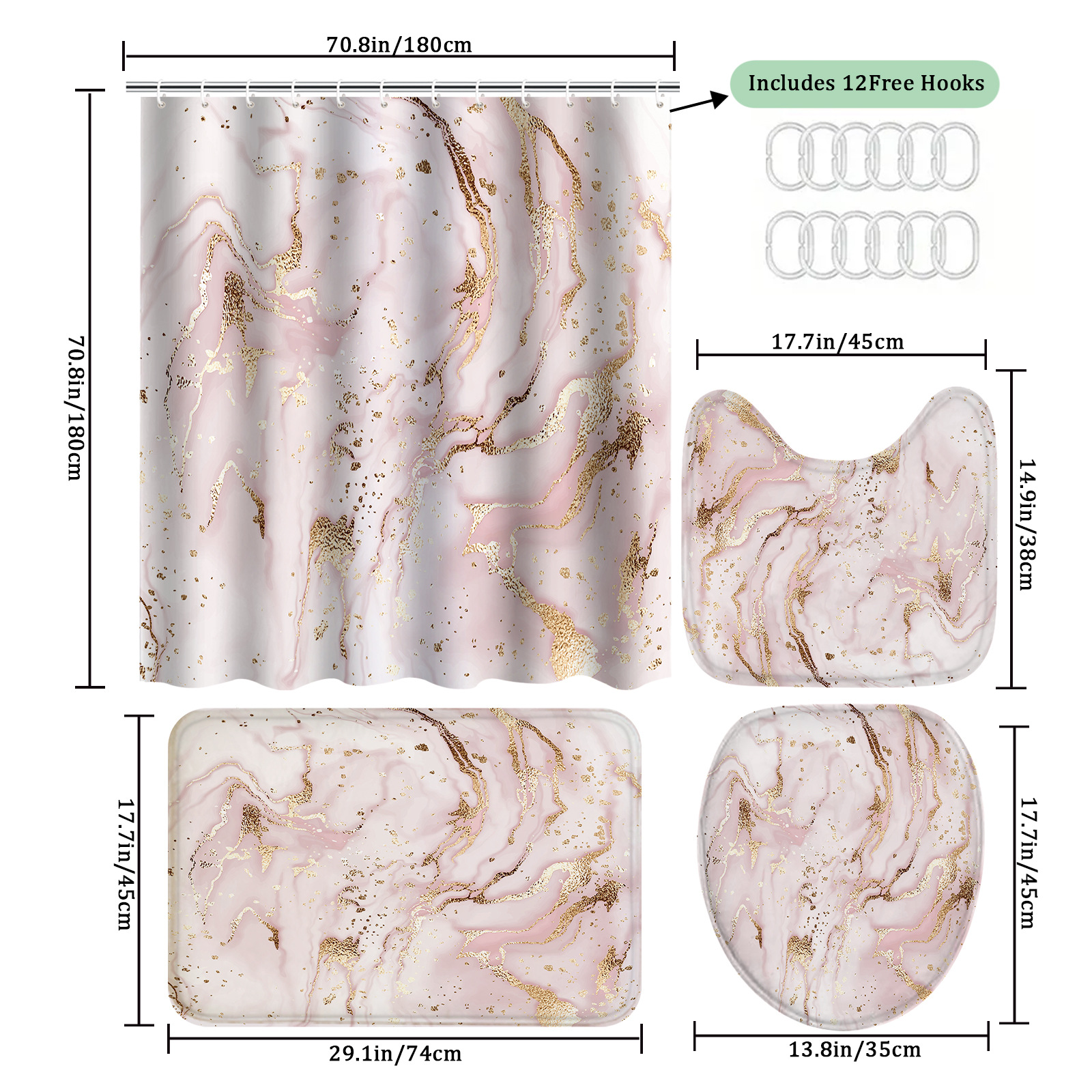 YL-38072 Digital Printed Waterproof Shower Curtain, Bathroom Partition Curtain, No Drill Required