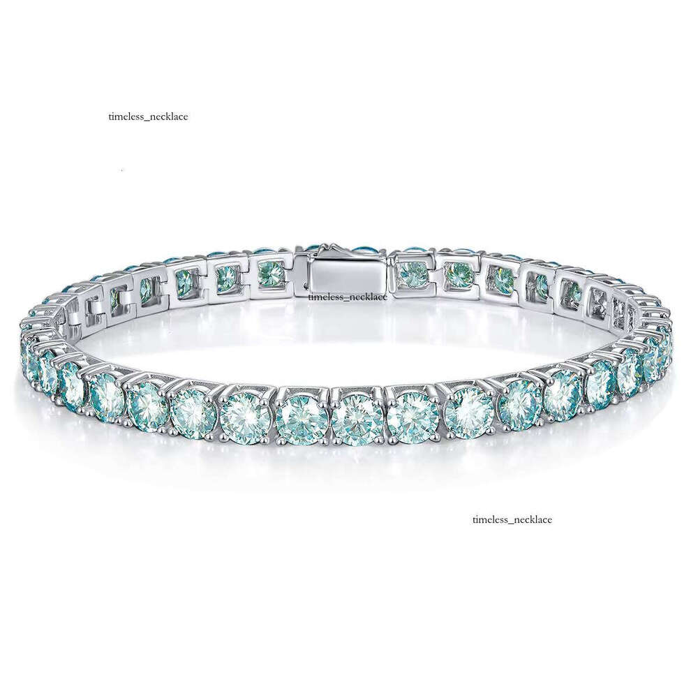 4mm Blue Classic Silver Women Tennis Chain VVS Moissanite Jewelry Bracelet