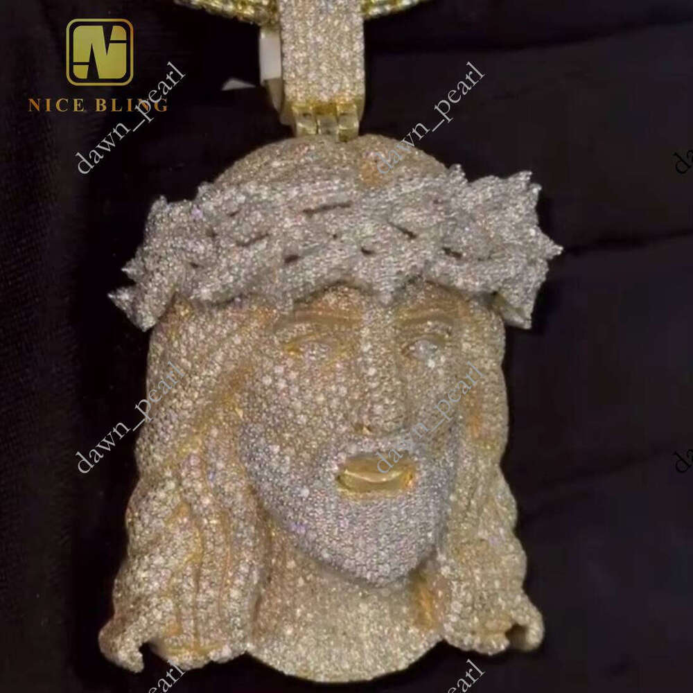 Luxurious Hip Trend Pure Sier Gold Plated VVS Moissanite Jesus Head Pendant