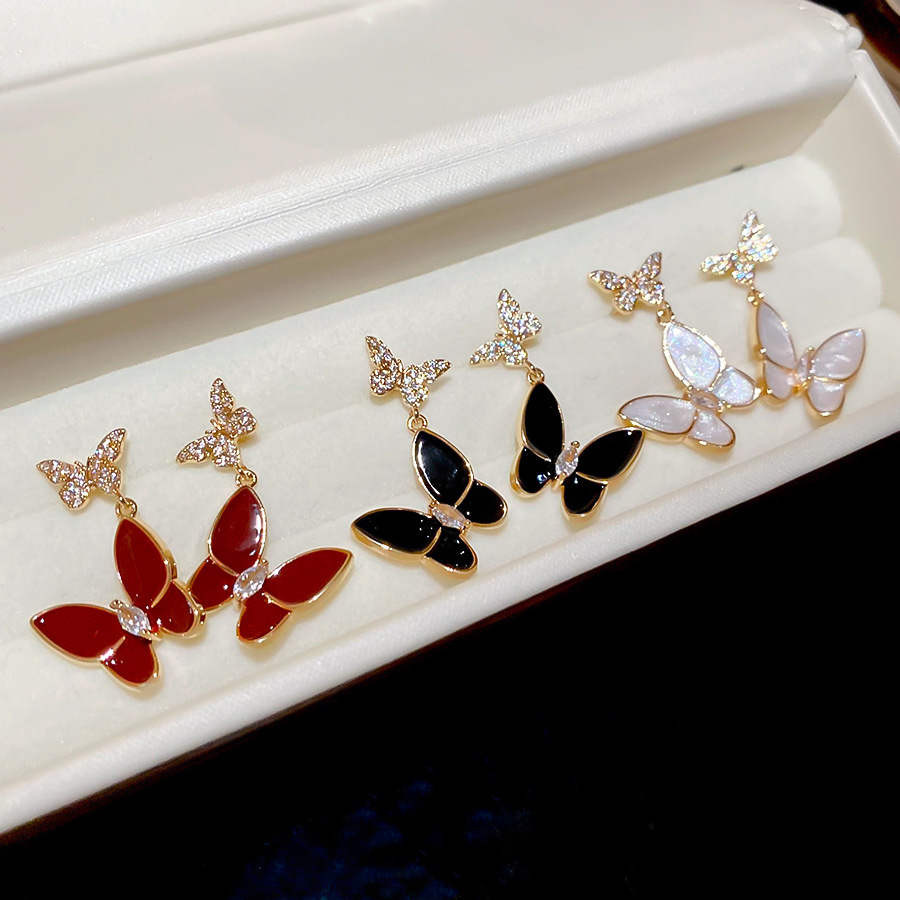 Silver Needle Zircon Oil Drop Butterfly French Sweet Elegant Niche Temperament Light Luxury High-end Feel Earrings for Women - view 9