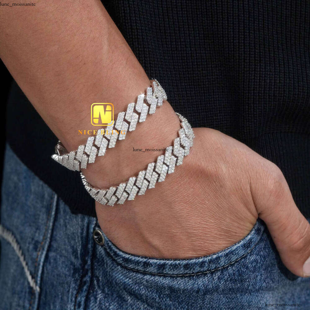 Icy Necklace Rhodium Plated 925 Silver Hip Hop 13mm 15mm Cuban Chain for Men and Women Bracelet