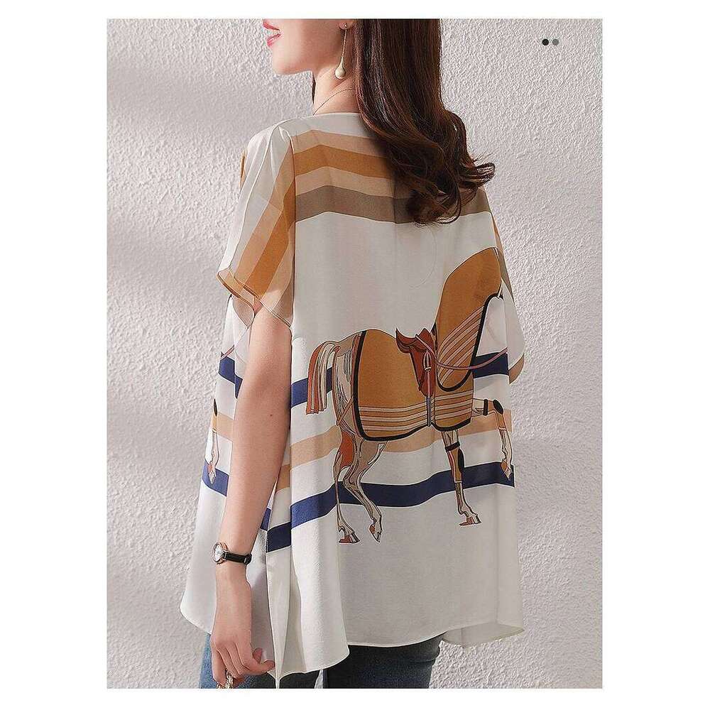 Short Batwing Sleeve Lady Print Tops Lady's Loose Shirts Summer European Women Blouses Women's short-sleeve shirt