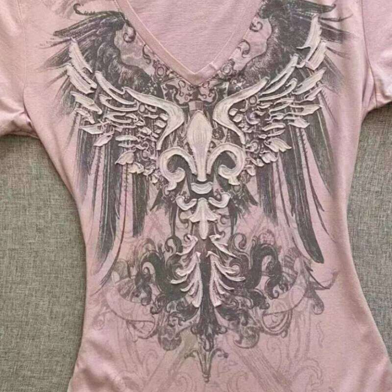 American Street Hottie T-shirt Vintage V-neck Tshirt 2000s Y2K Aesthetic Graphic Printed Tees Women's Punk Chic Tops Ropa Mujer