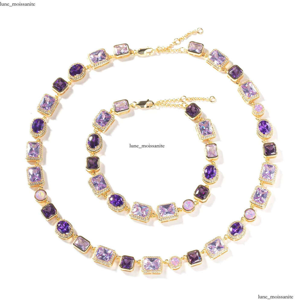 VVS Moissanite Hot Sale Luxury 10mm Geometric Purple Gemstone Necklace High-Quality Brass Chain Rhodium Fashion Hip-Hop Unisex