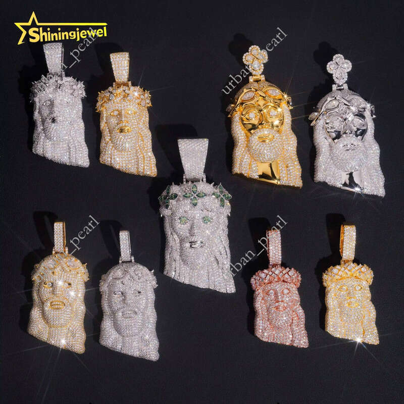 Rapper Jewelry Iced Out Gold Plated Fancy Shape 925 Silver Hip Hop VVS Moissanite Jesus Pendant