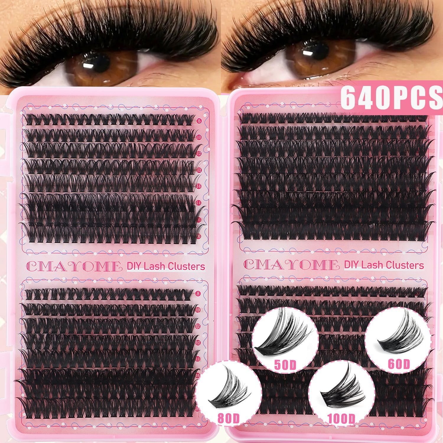 640 Clusters DIY Lashes Kit D Curled DIY Segmented Eyelash Extensions Accessory Thick Fluffy Individual Eyelashes Wispy Handmade Reusable Grafted Lash