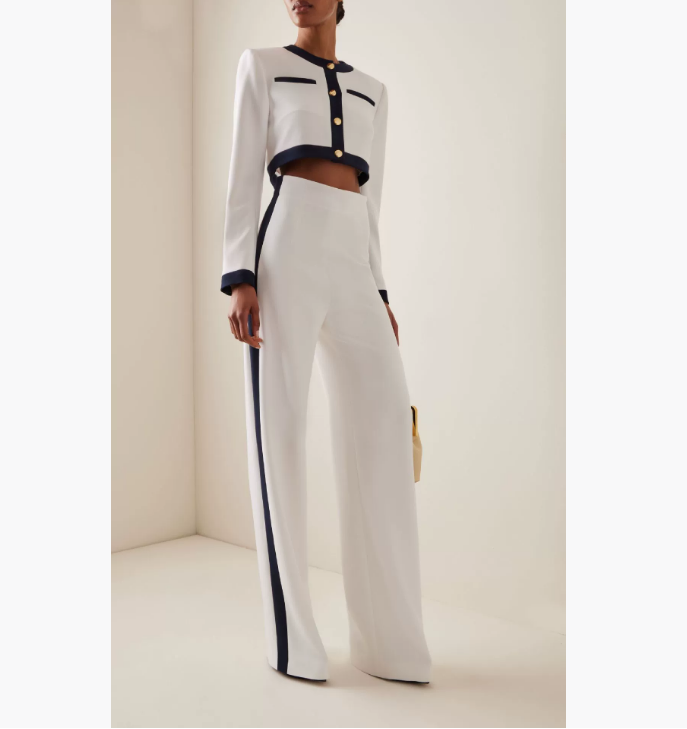 Women's Two Piece Pants Fashion Set Women Round Neck Long Sleeve Patchwork Singe Breasted Button Top Loose Wide Legs Casual Sets Autumn