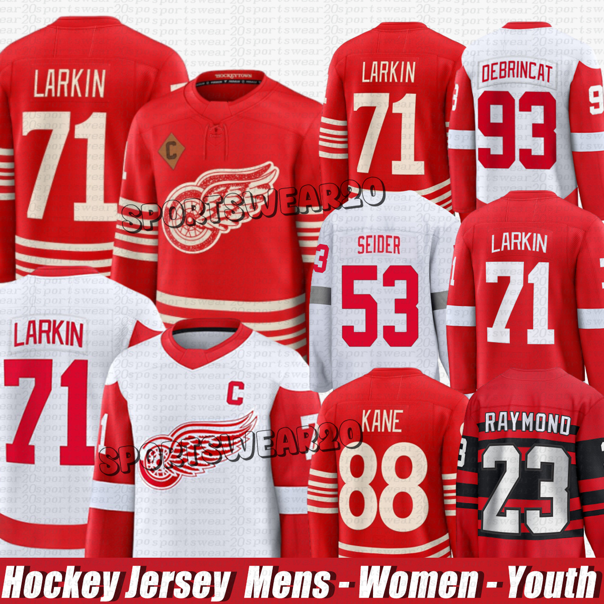 Detroit Hockey Jerseys Red Wingss Jerseys 93 Alex DeBrincat 23 Lucas Raymond Dylan Larkin Patrick Kane Moritz Seider Ethan Bear Simon Edvinsson Hockey Jerseys