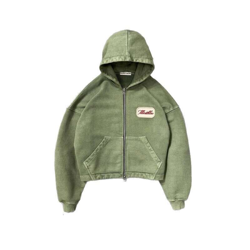 European and American Cross-Border Autumn Winter New Tops Unisex Retro Street Style Letter Print Hooded Cardigan Jacket