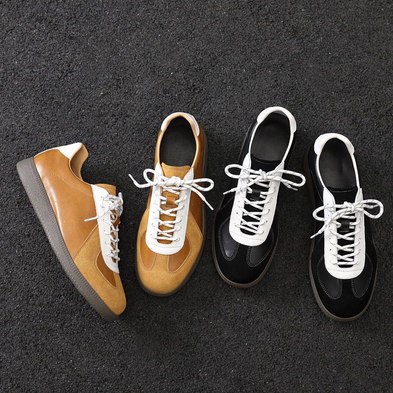 Men's Korean-style genuine leather breathable versatile retro invisible 5cm height-increasing casual sneakers for niche sports German training sh