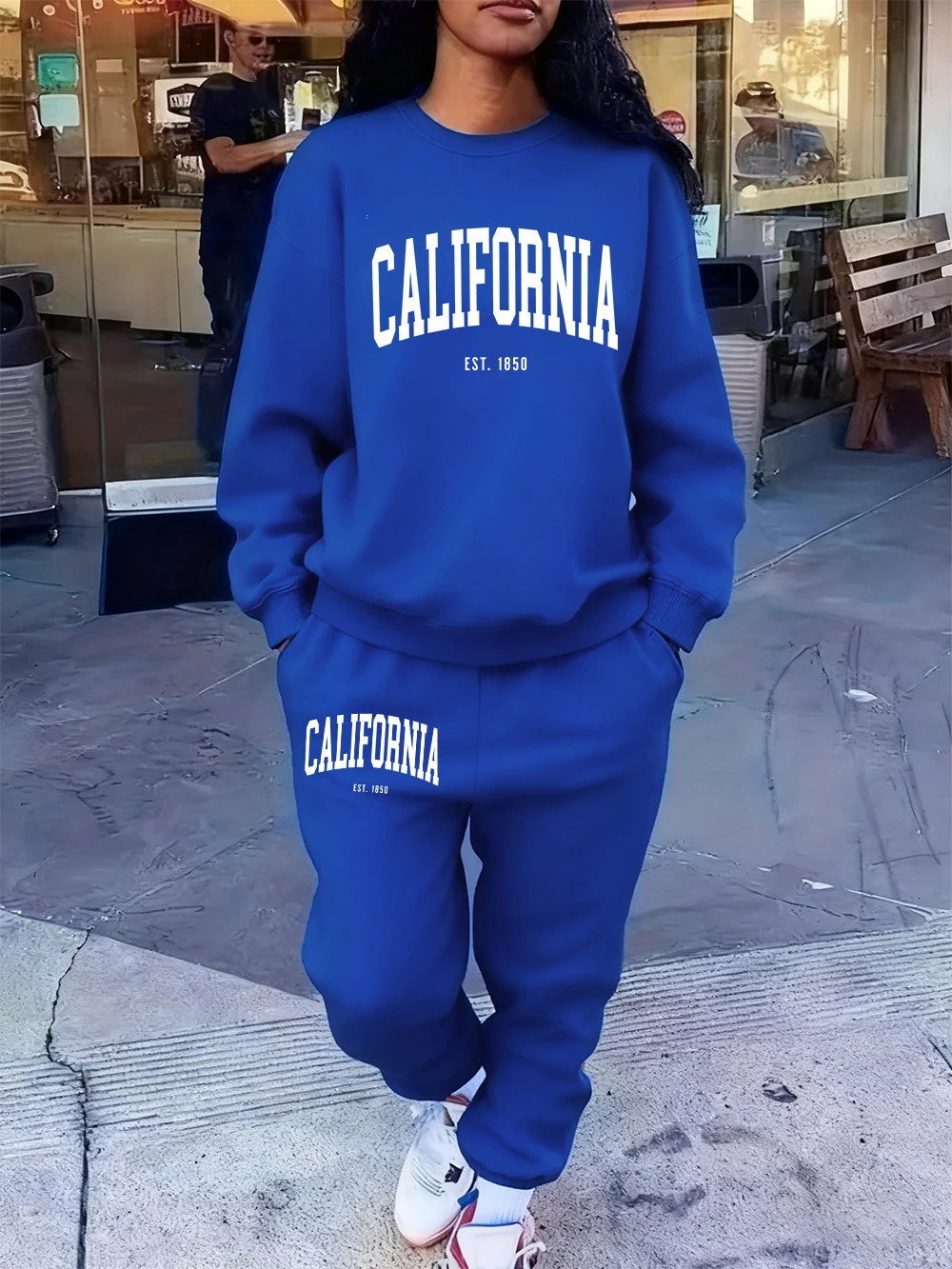 2 Pcs Hoodies Set Women California 1850 Letter Print Sweatpants Fleece Pocket Sweatshirt Jogging OutfitsWinter Loose Clothes 251231 - view 4