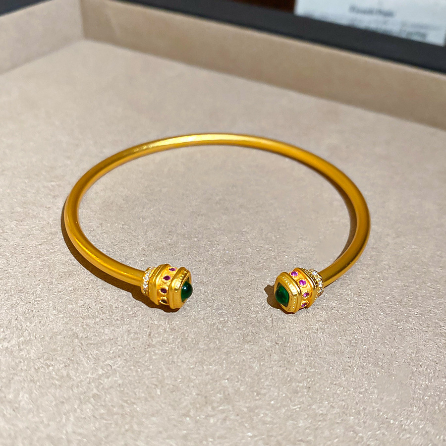 24k Gold gold Zircon Resin Gourd Open New Chinese Style Retro Bracelet Light Luxury High-end Feel Jewelry for Women - view 6