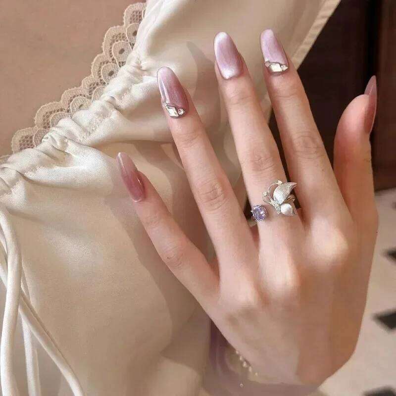 Light luxury taro purple crystal hollow out rings for women exquisite silver 925 drawing butterfly wedding ring fashion jewelry - view 6