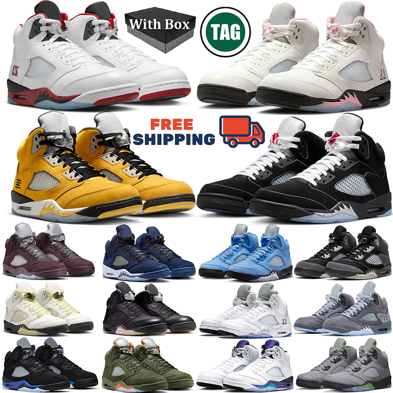 Free shipping with box Mens 5 5s Basketball shoes designer jump sneakers Fire Red Black Metallic Outdoor sport Shoes trainers