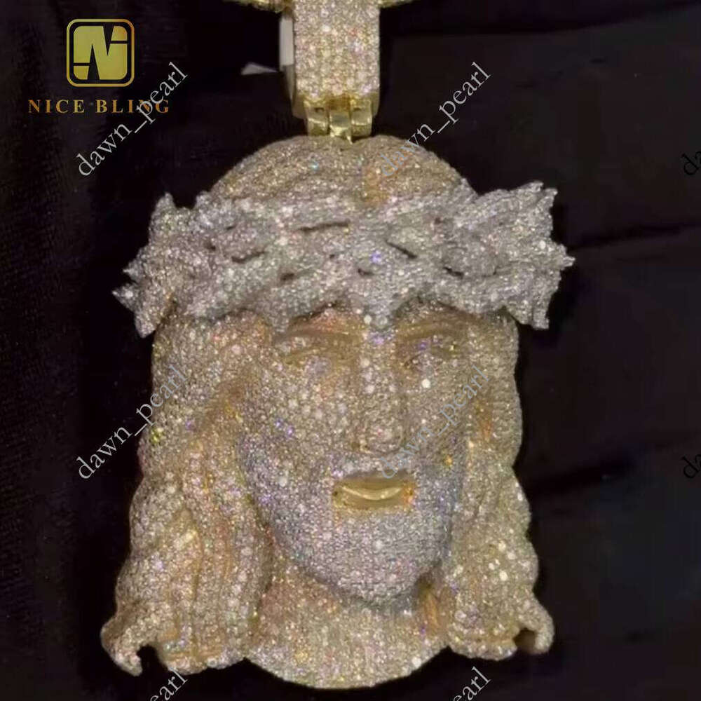 Luxurious Hip Trend Pure Sier Gold Plated VVS Moissanite Jesus Head Pendant