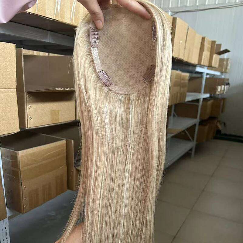 Swiss Silk Lace Base Cuticle Aligned P18/613 Raw Virgin Human For Women Piano 16inch 5*6 Hand-Tied Hair Toppers