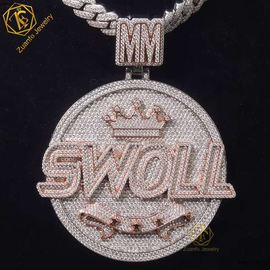 Custom 925 Silver VVS Moissanite Tester Pendant with Ice Moissanite Hip-Hop Name and Letter Design Chain Jewelry