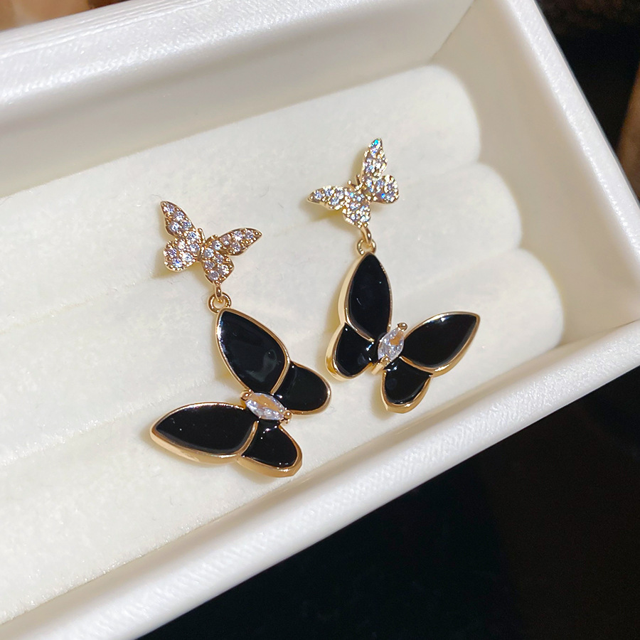 Silver Needle Zircon Oil Drop Butterfly French Sweet Elegant Niche Temperament Light Luxury High-end Feel Earrings for Women - view 7
