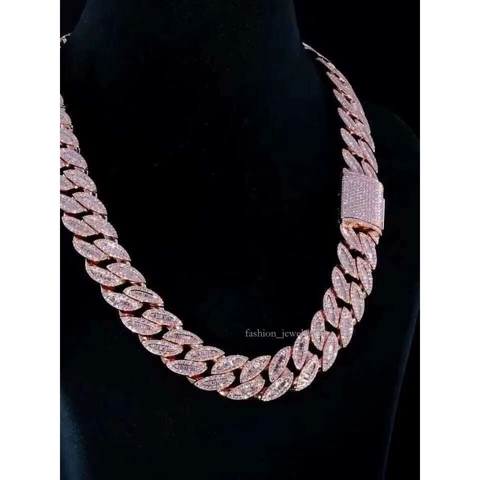 18mm Cuban Link Chain Iced Out Necklace with Baguette Round Cut VVS Moissanite Diamond Tester Approved