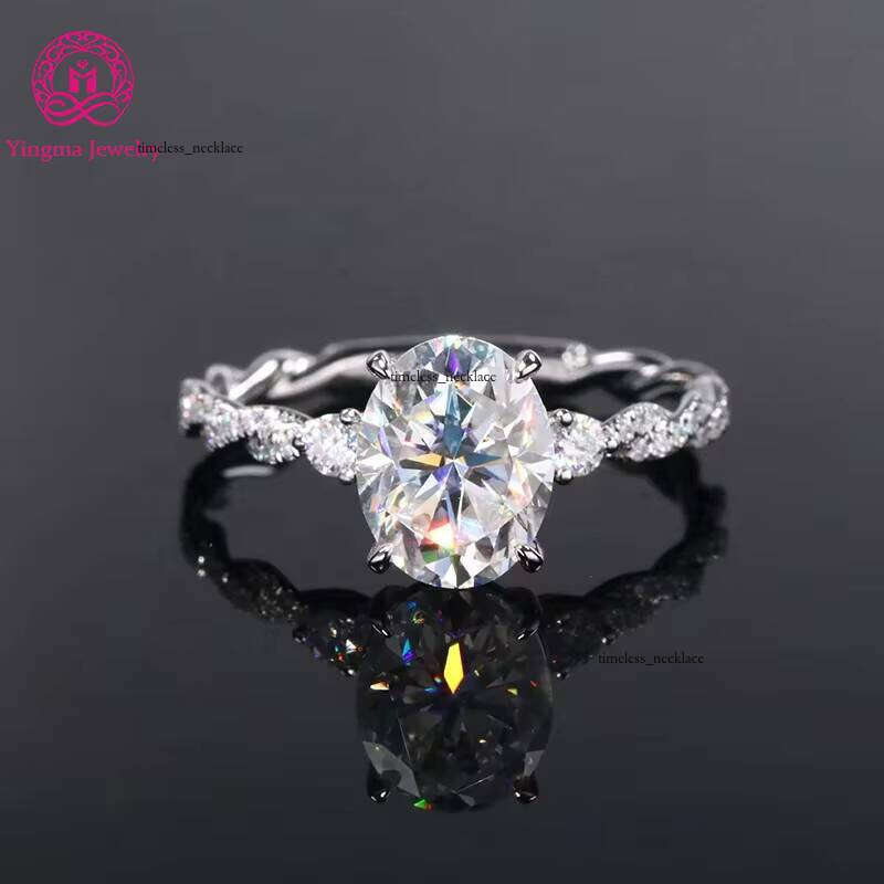 Premium Jewelry Ultra White D VVS Two CT 7x 9mm Oval Cut Carbon Silicon Stone VVS Moissanite 14k Pure Gold Ring