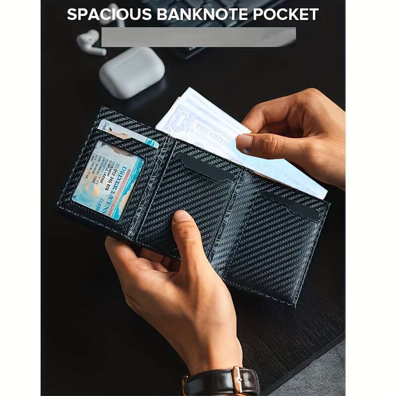 JINXIANGGUO Stylish Pop Up Wallet Black Orange Aluminum Credit Holder Carbon Fiber Microfiber Synthetic Leather Slot RFID Blocking Metal Bank Card Sle