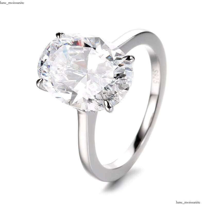 VVS Moissanite Direct Sale 925 Sterling Silver Women's Wedding Ring Rhodium Plated Large Oval Brilliant Stone Elegant Classic