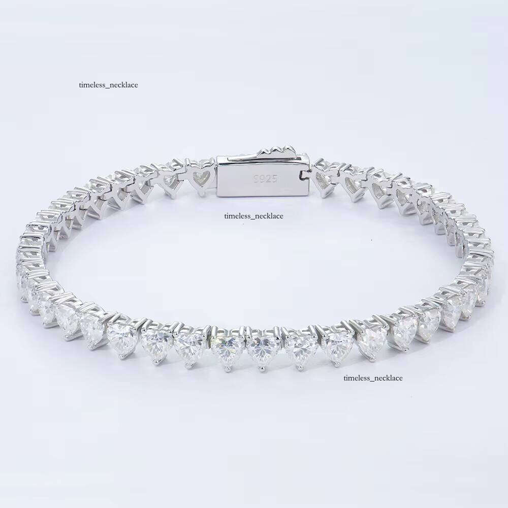VVS Moissanite Hot Selling Products 3*3mm Heart Shape Silicon Stone Tennis Chain 925 Silver Bracelet Women Jewelry