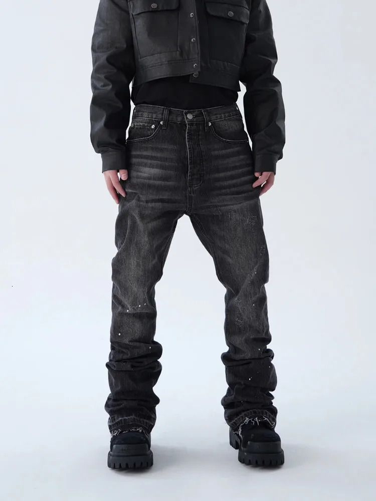 American Retro Y2K Streetwear Washed Black Slim Flared Jeans Pants For Men Clothing y Cotton Long Trousers Ropa Hombre 251230