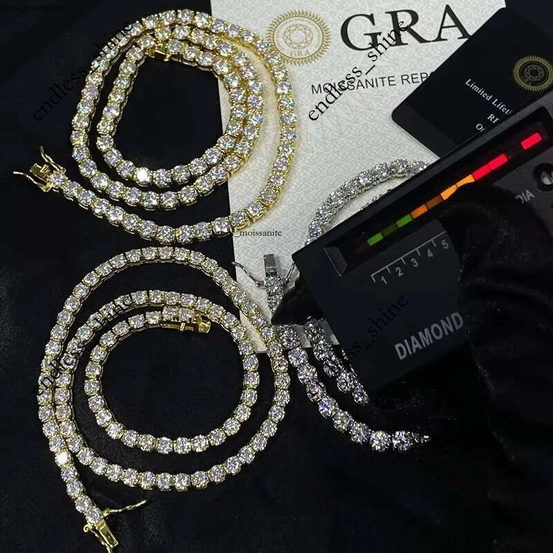 Pass Diamond Tester with GRA 925 Silver Ice Out Necklace Vvs D Color Moissanite Tennis Chain for Men