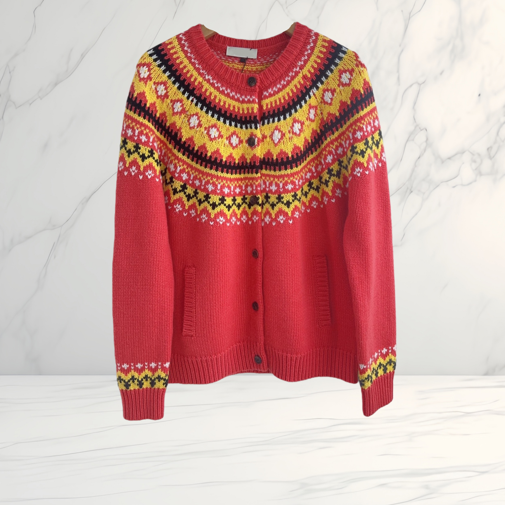 Color Block Round Neck Knitted Cardigan