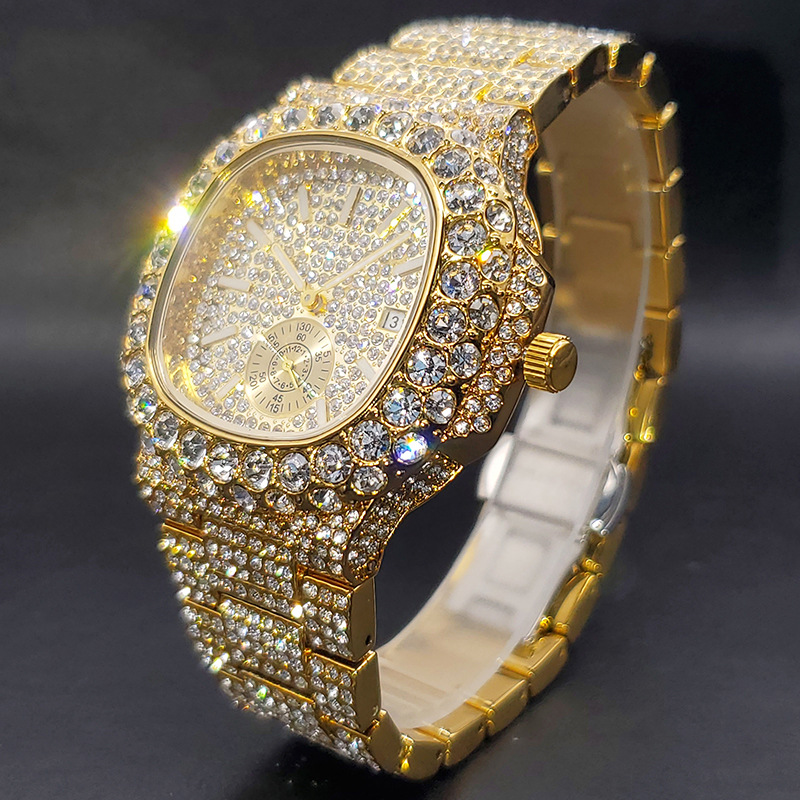 Designer Hip Hop Iced Out Square Quartz Watch for Men Moissanite CZ Rhinestone Thorn Dial Bling Rapper Wristwatch 126849