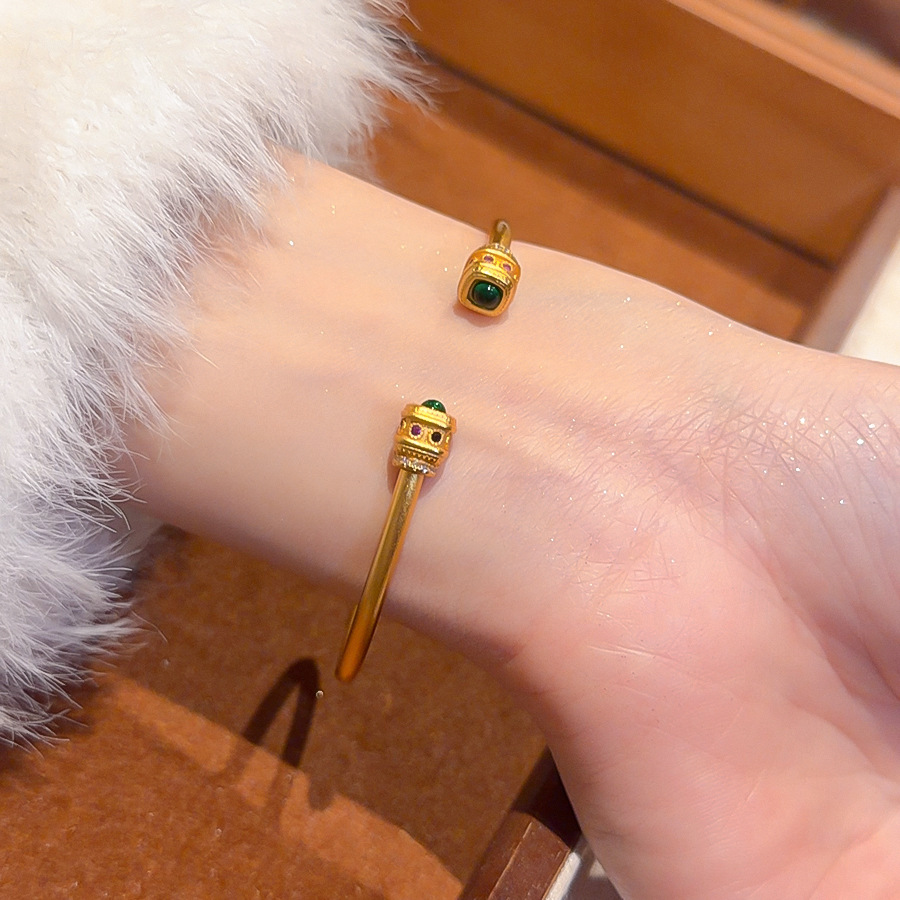 24k Gold gold Zircon Resin Gourd Open New Chinese Style Retro Bracelet Light Luxury High-end Feel Jewelry for Women - view 3