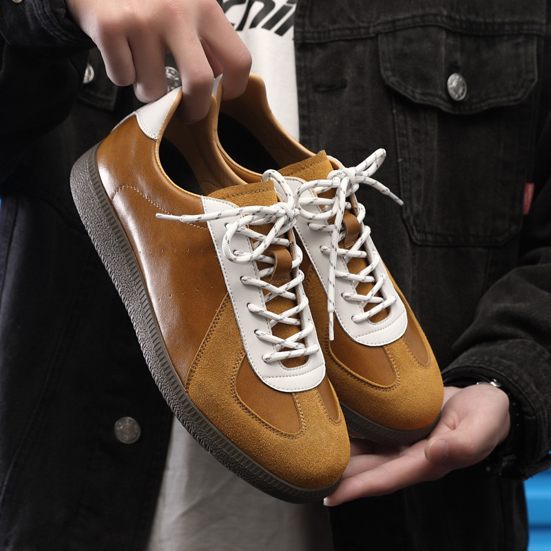 Men's Korean-style genuine leather breathable versatile retro invisible 5cm height-increasing casual sneakers for niche sports German training sh