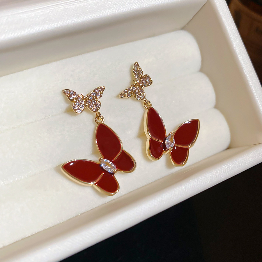 Silver Needle Zircon Oil Drop Butterfly French Sweet Elegant Niche Temperament Light Luxury High-end Feel Earrings for Women - view 8