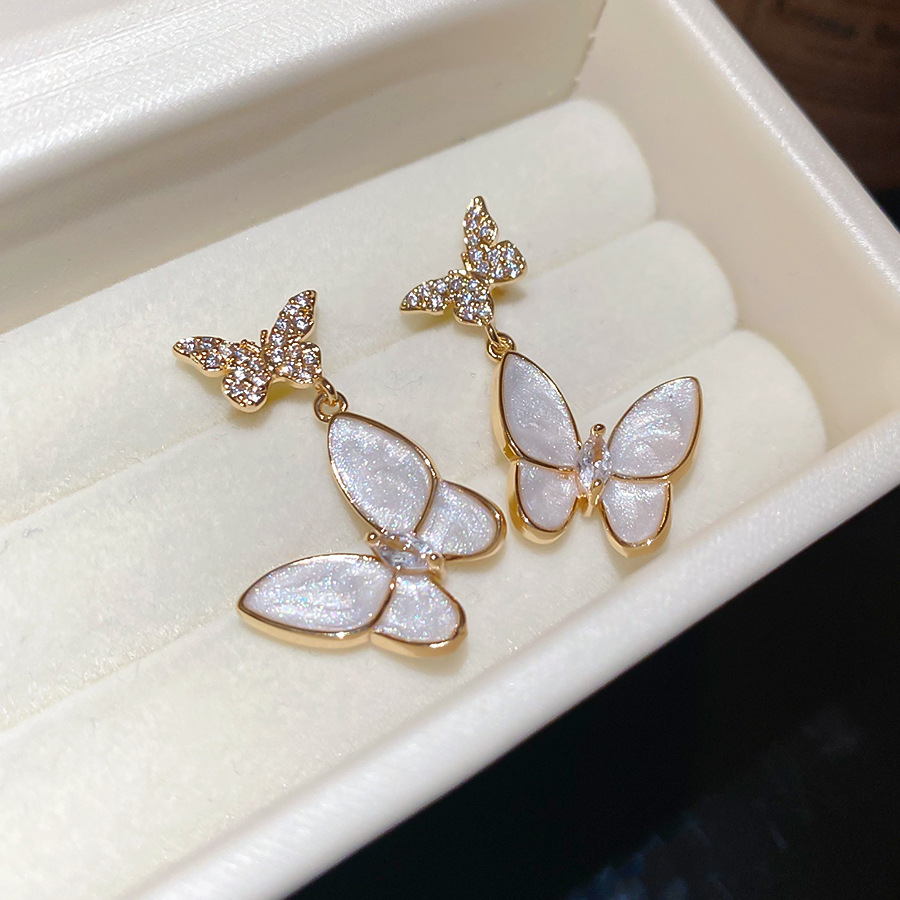 Silver Needle Zircon Oil Drop Butterfly French Sweet Elegant Niche Temperament Light Luxury High-end Feel Earrings for Women - view 6