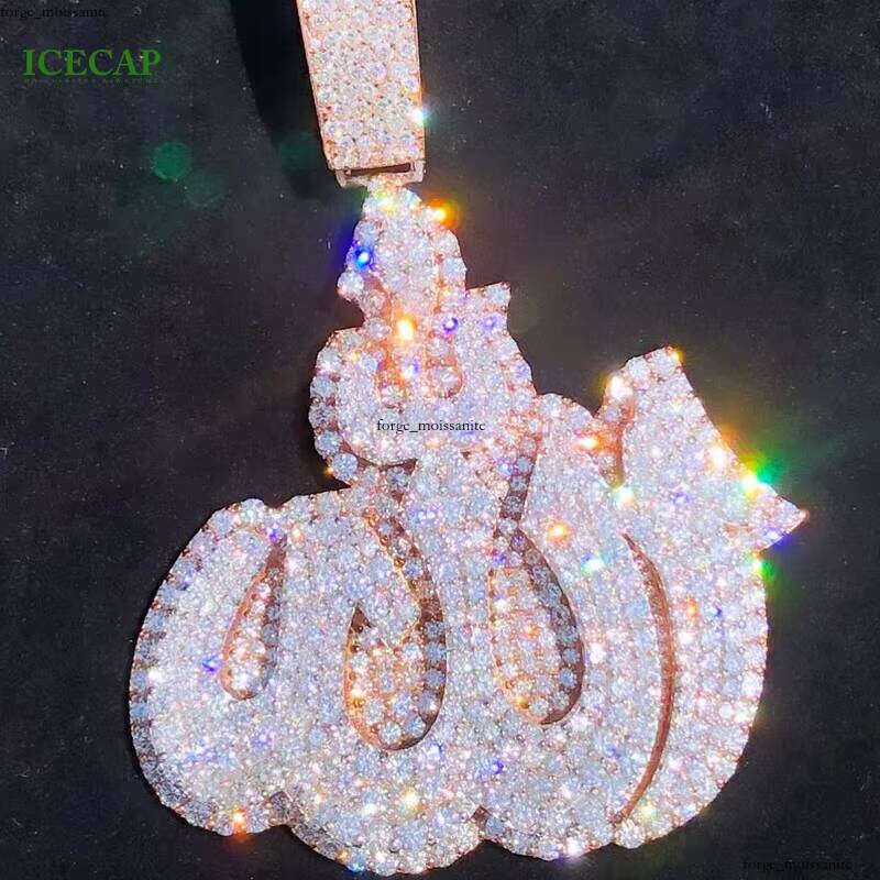 Latest Design Fashion Jewelry 925 Silver Iced VVS Moissanite Round Moissanite Hiphop Men's 3D Flame Symbol Necklace Pendant