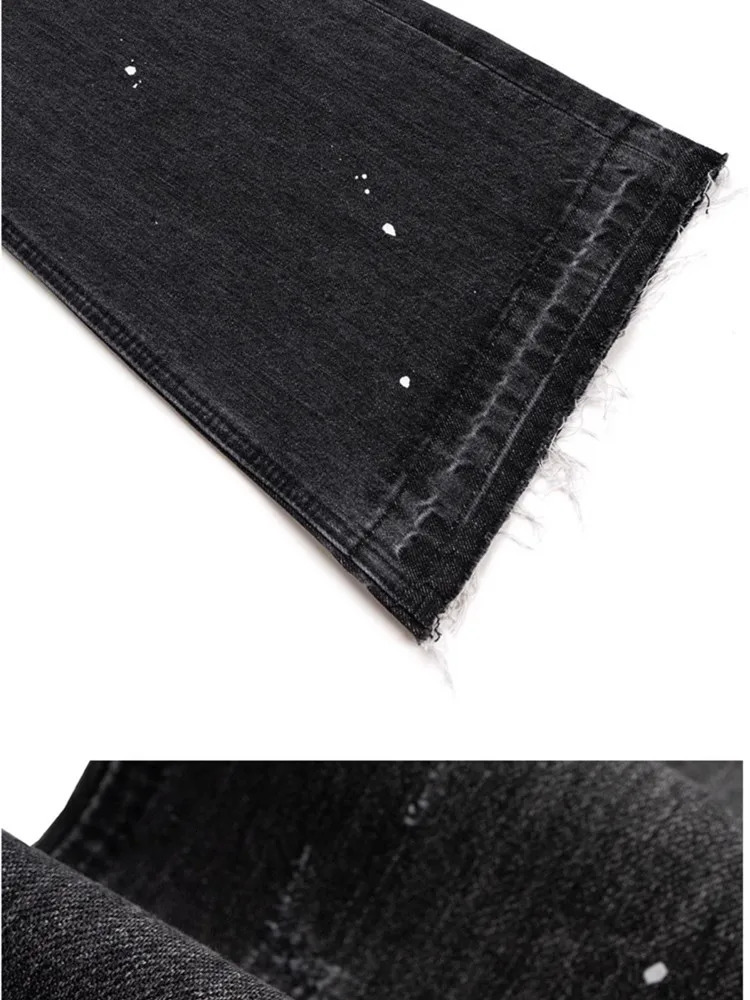 American Retro Y2K Streetwear Washed Black Slim Flared Jeans Pants For Men Clothing y Cotton Long Trousers Ropa Hombre 251230