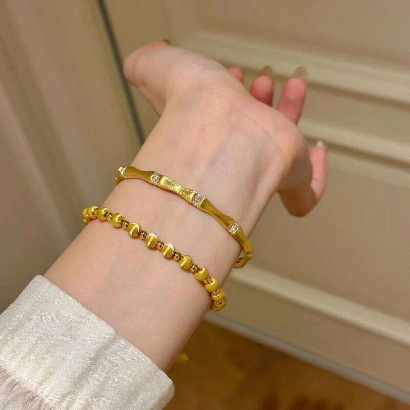 silver 925 classical Chinese style brushed shiny bamboo bangles retro High quality charm bracelet for women wedding jewelry