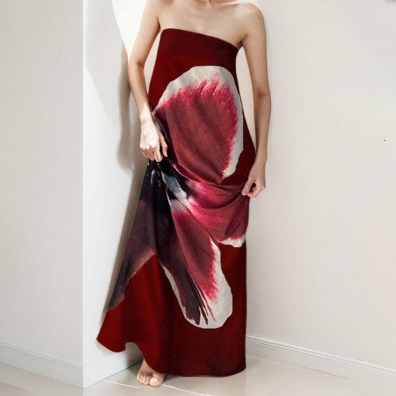 Summer New Cross-border Womens Fashion Color-block Sleeveless Sexy Printed Tube Top Long Dress for Women