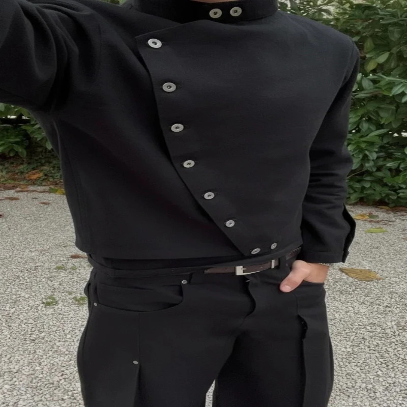 Diligence Jacket Y2K Trendy Asymmetric Button High Collar Canvas Casual Gothic Hip Hop Street Unisex Fencing 251231