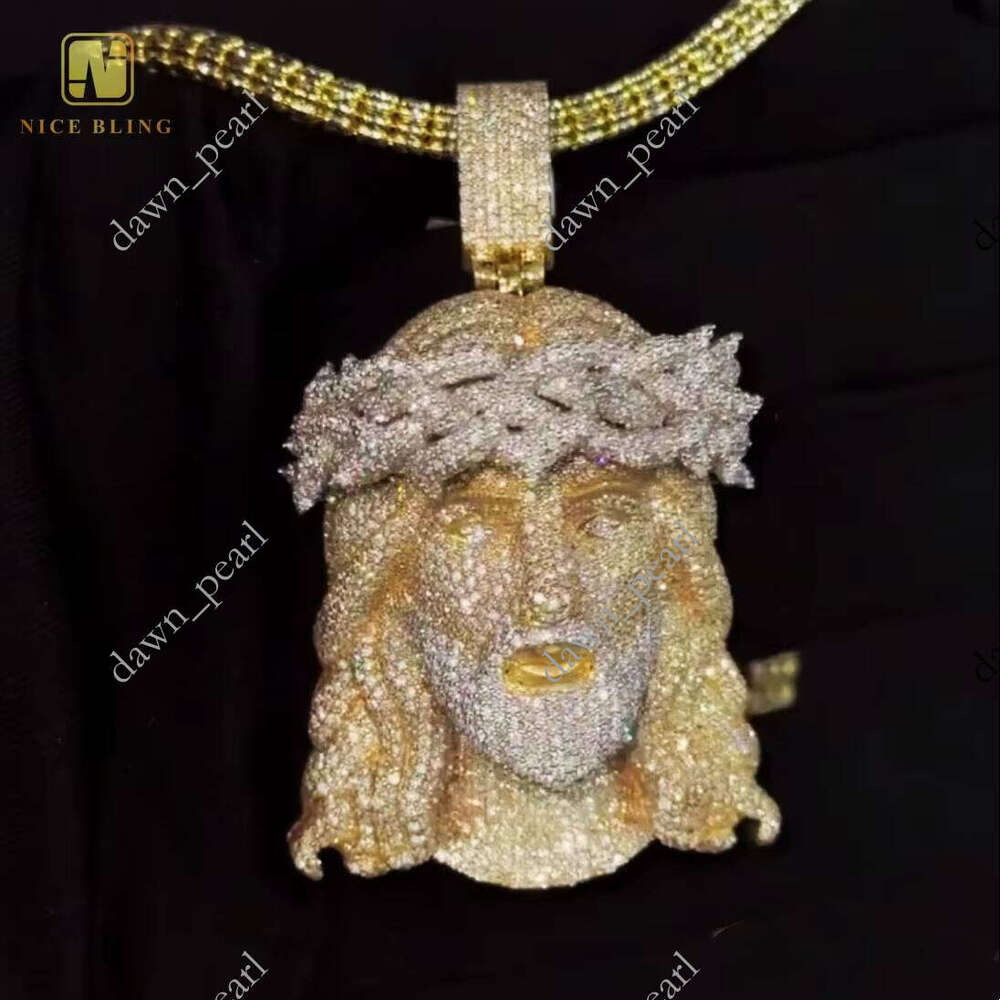 Luxurious Hip Trend Pure Sier Gold Plated VVS Moissanite Jesus Head Pendant
